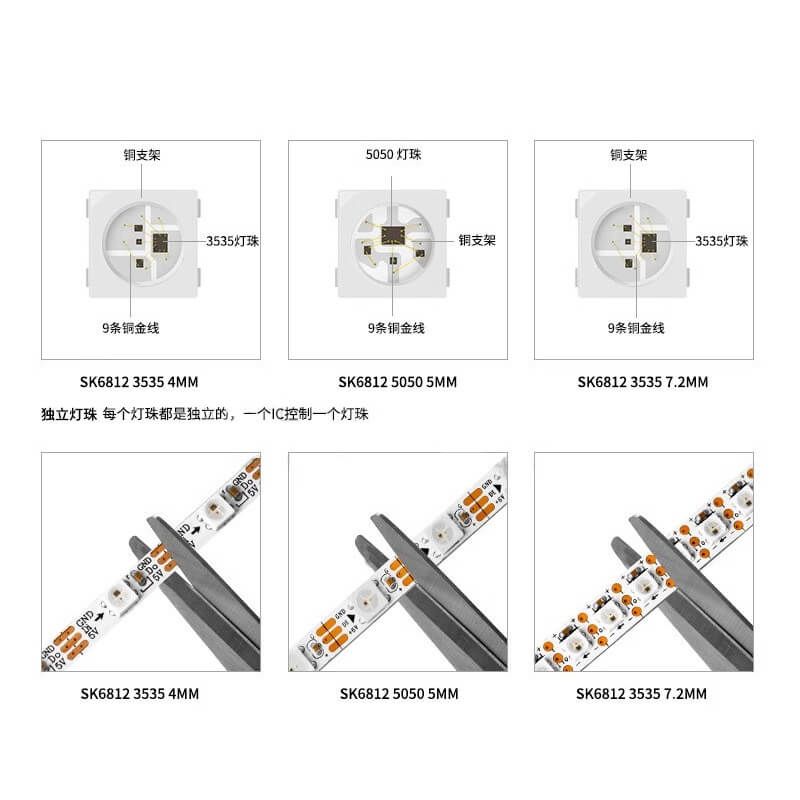 SK6812窄板4MM全彩燈條3535單點單控60燈每米DC5V - 3